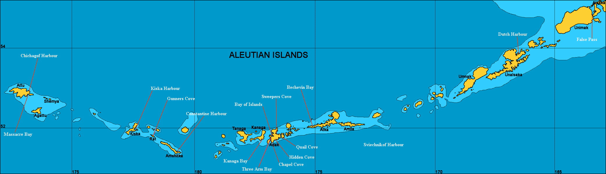 Map of Aleutian Islands